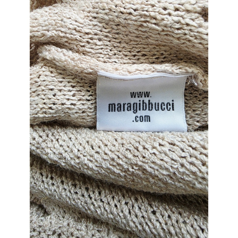 MARA GIBBUCCI Beige Lagenlook V-Neck Knit Top Side Tie Tassels Open Stitch M - Picture 12 of 16